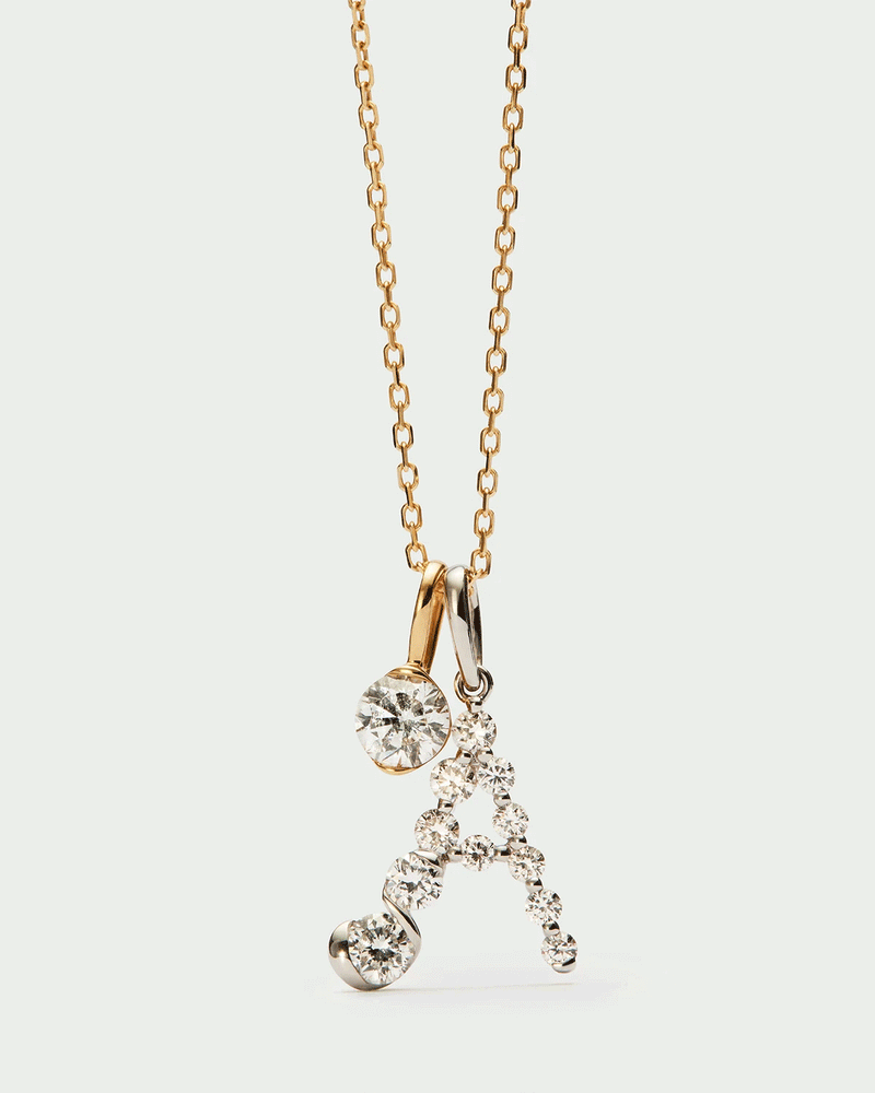 White gold initial A pendant with diamond details