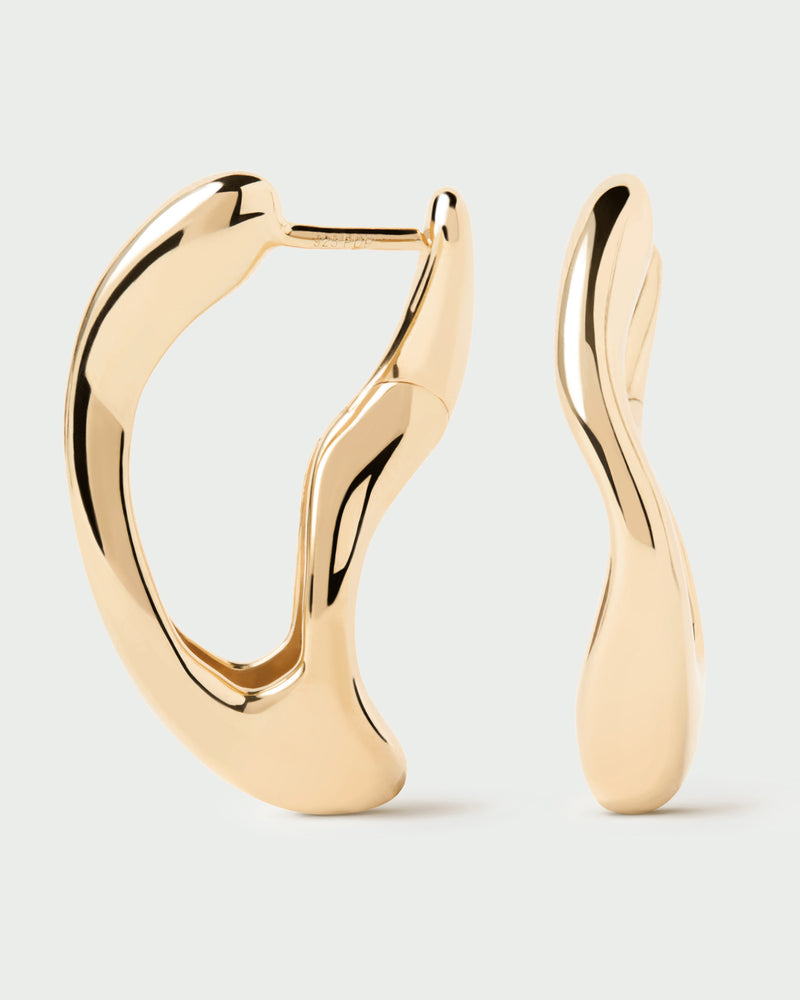 Gold-plated sculptural hoop earrings with an abstract design