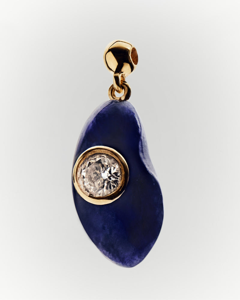 Dark blue gemstone charm with asymmetric shape and zirconia for necklace or bracelet