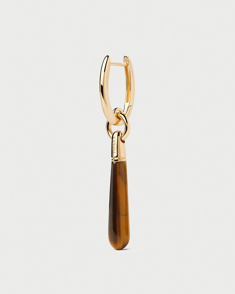 Gold-plated single hoop with a brown gemstone drop pendant