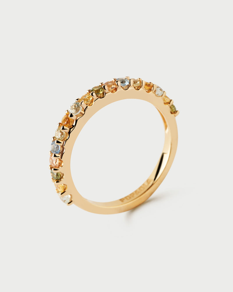 Gold-plated half eternity ring set with multicolor cubic zirconias