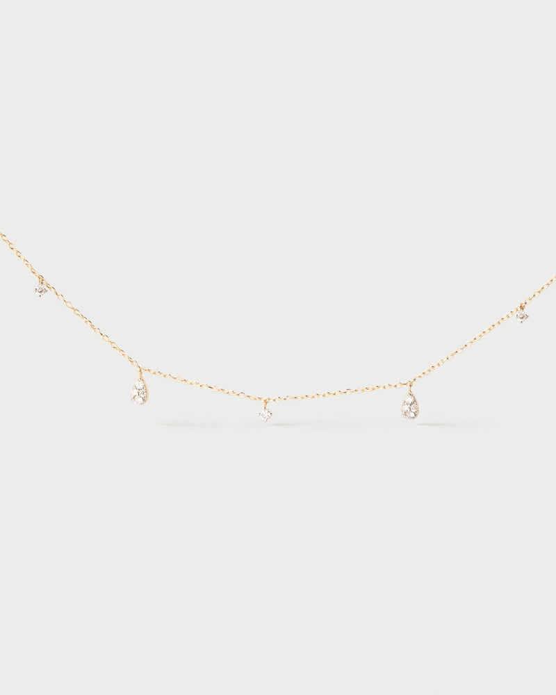 Solid 18K yellow gold sleek chain necklace with multidrop lab-grown diamond pendants