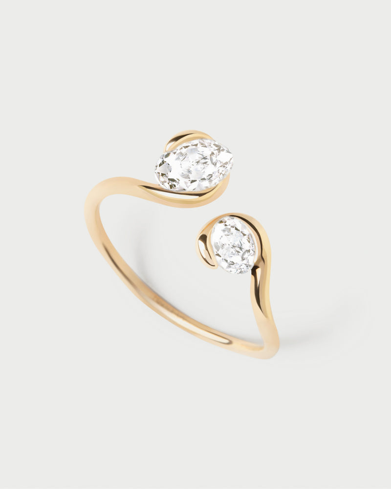 Fluid You and Me ring in 18K gold set with two floating oval cut lab-grown diamonds