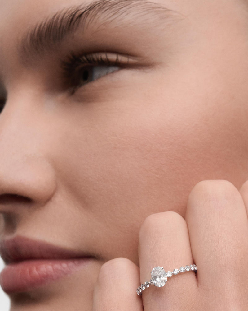 Diamonds and white gold Trace solitary ring - 
  
    18K White gold / Rhodium silver plating
  
