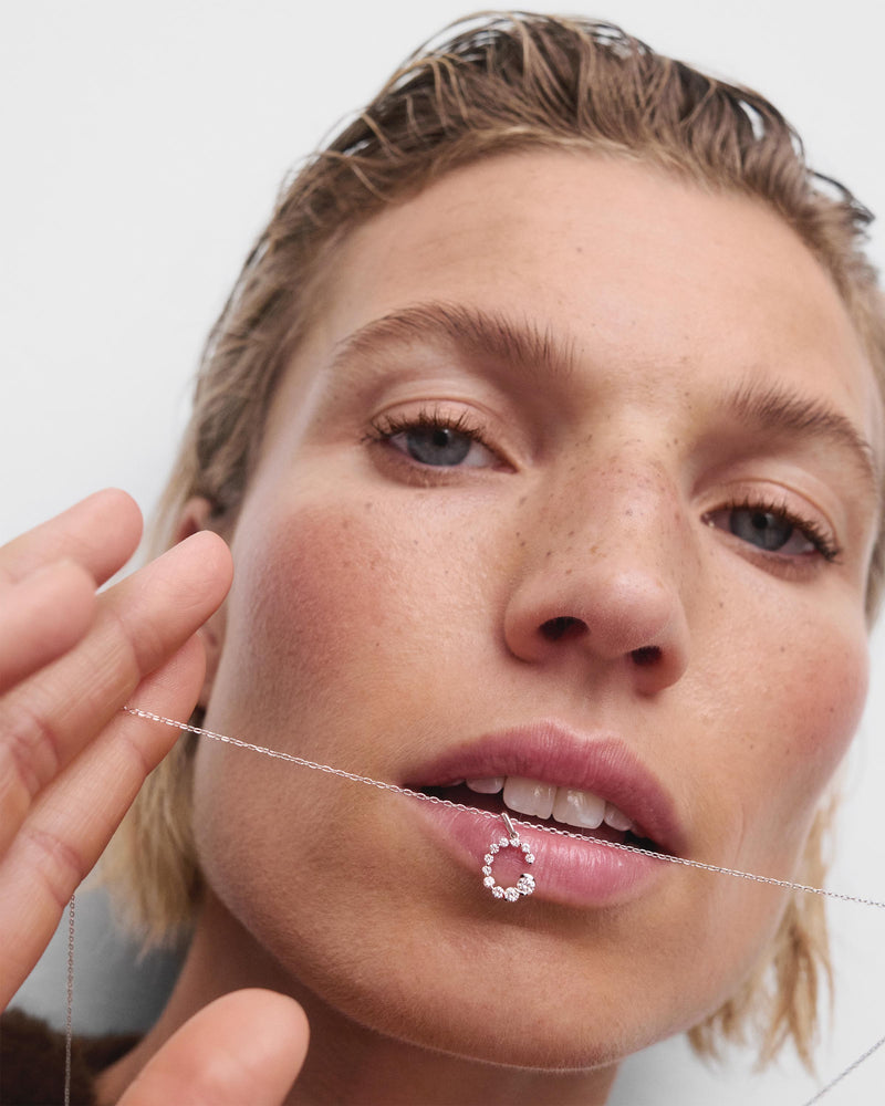 Diamonds and white gold C initial pendant - 
  
    18K White gold / Rhodium silver plating
  
