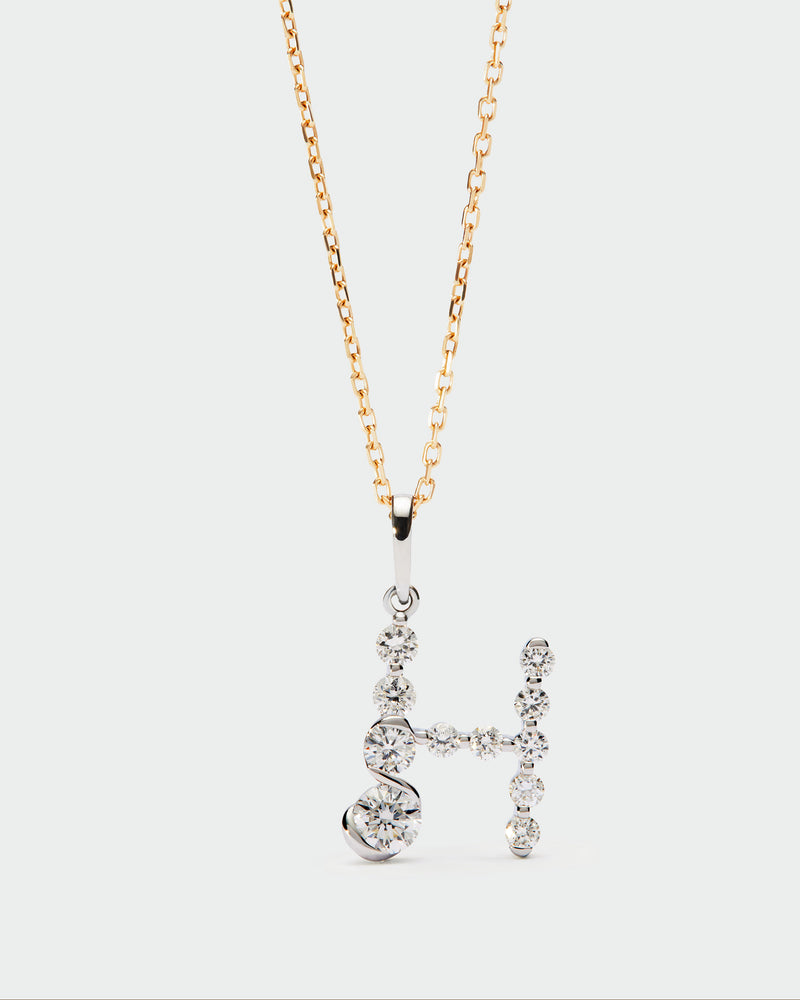 Diamonds and white gold H initial pendant - 
  
    18K White gold / Rhodium silver plating
  
