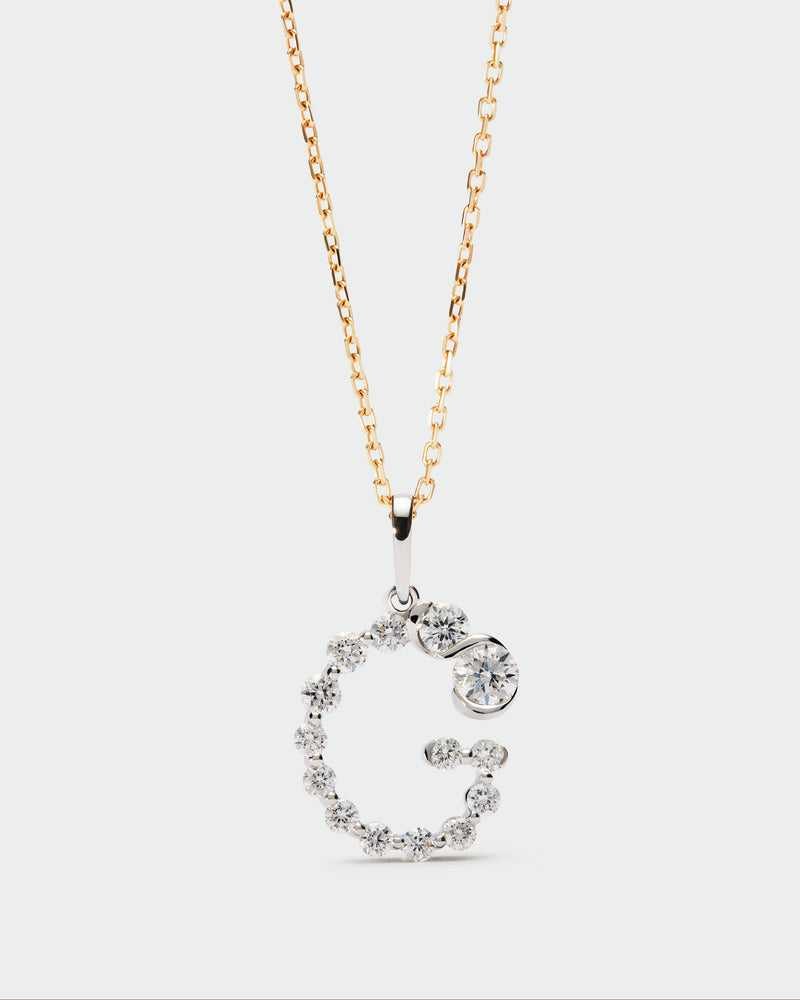 Diamonds and white gold G initial pendant - 
  
    18K White gold / Rhodium silver plating
  
