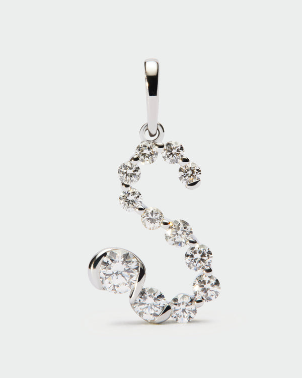 Diamonds and white gold S initial pendant
