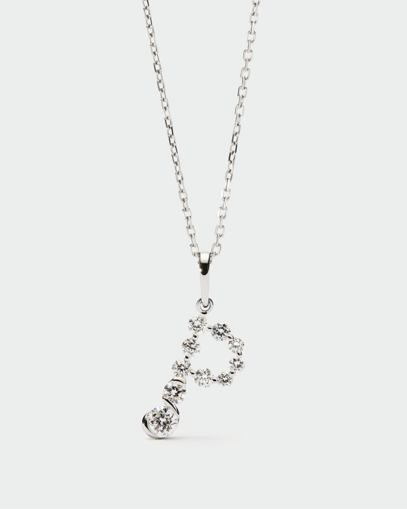 Diamonds and white gold P initial pendant - 
  
    18K White gold / Rhodium silver plating
  
