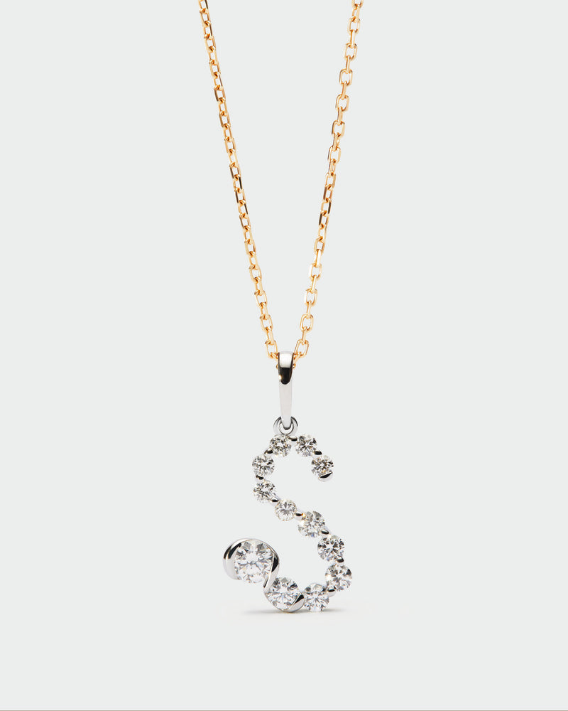 Diamonds and white gold S initial pendant - 
  
    18K White gold / Rhodium silver plating
  
