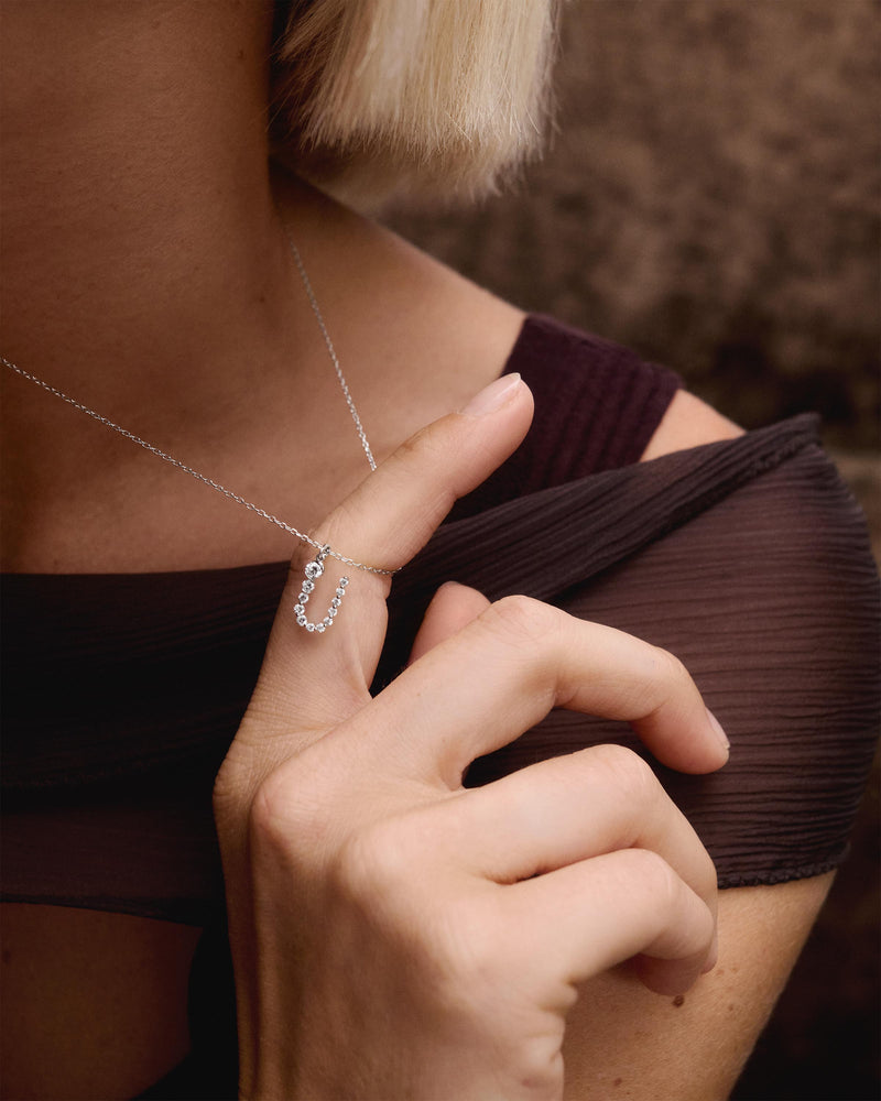 Diamonds and white gold U initial pendant - 
  
    18K White gold / Rhodium silver plating
  
