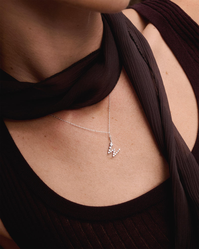 Diamonds and white gold W initial pendant - 
  
    18K White gold / Rhodium silver plating
  

