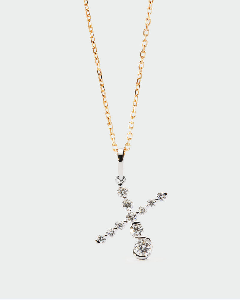 Diamonds and white gold X initial pendant - 
  
    18K White gold / Rhodium silver plating
  
