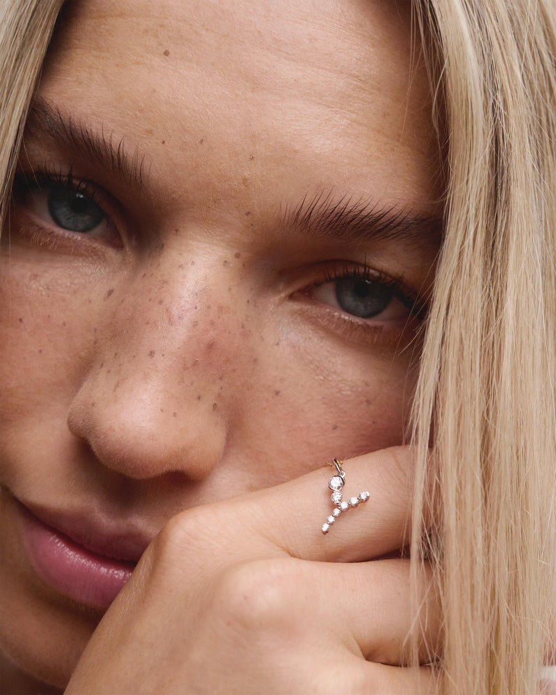 Diamonds and white gold Y initial pendant - 
  
    18K White gold / Rhodium silver plating
  
