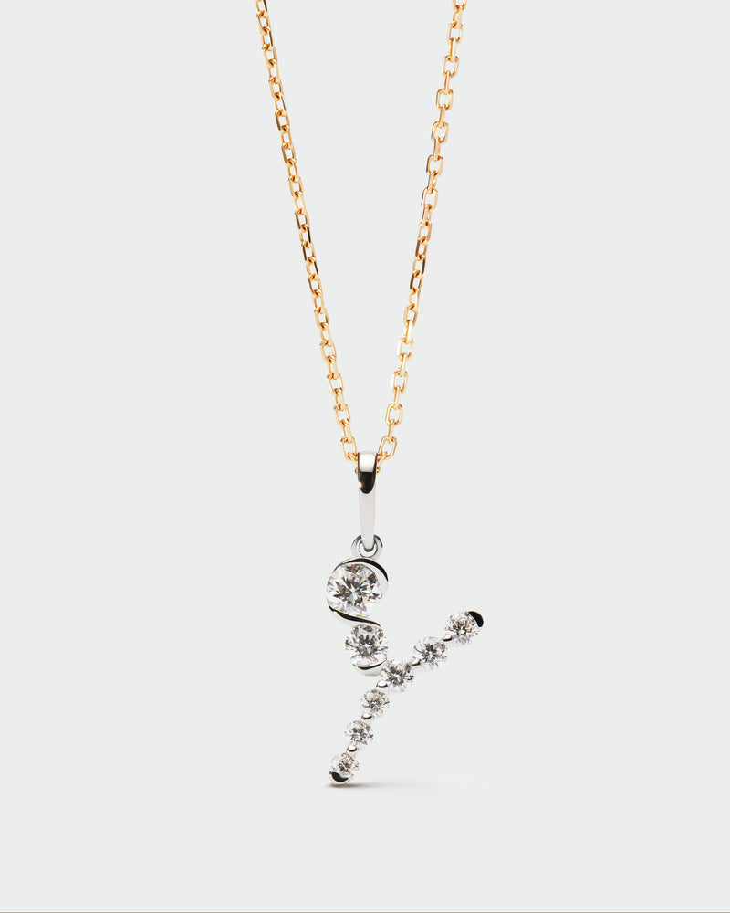 Diamonds and white gold Y initial pendant - 
  
    18K White gold / Rhodium silver plating
  
