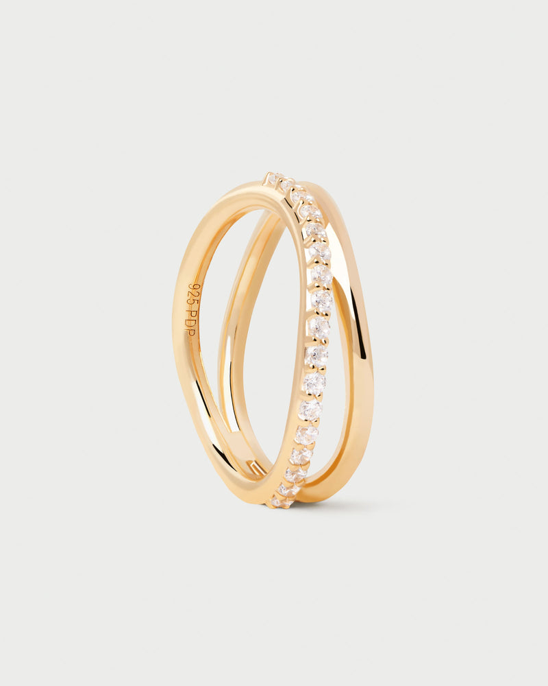 Gold-plated ring with 2 wavy bands: plain and a zirconia eternity band
