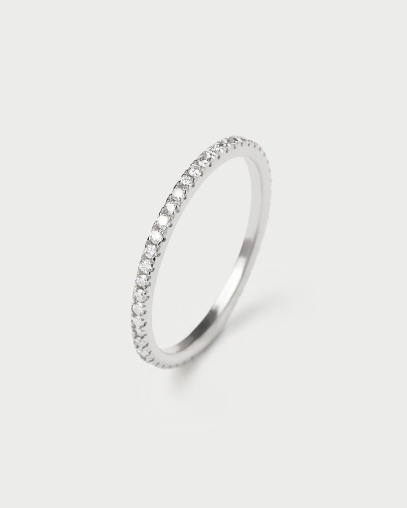 18K white gold eternity engagement ring, set with small lab-grown diamonds, equaling 0.35 carats