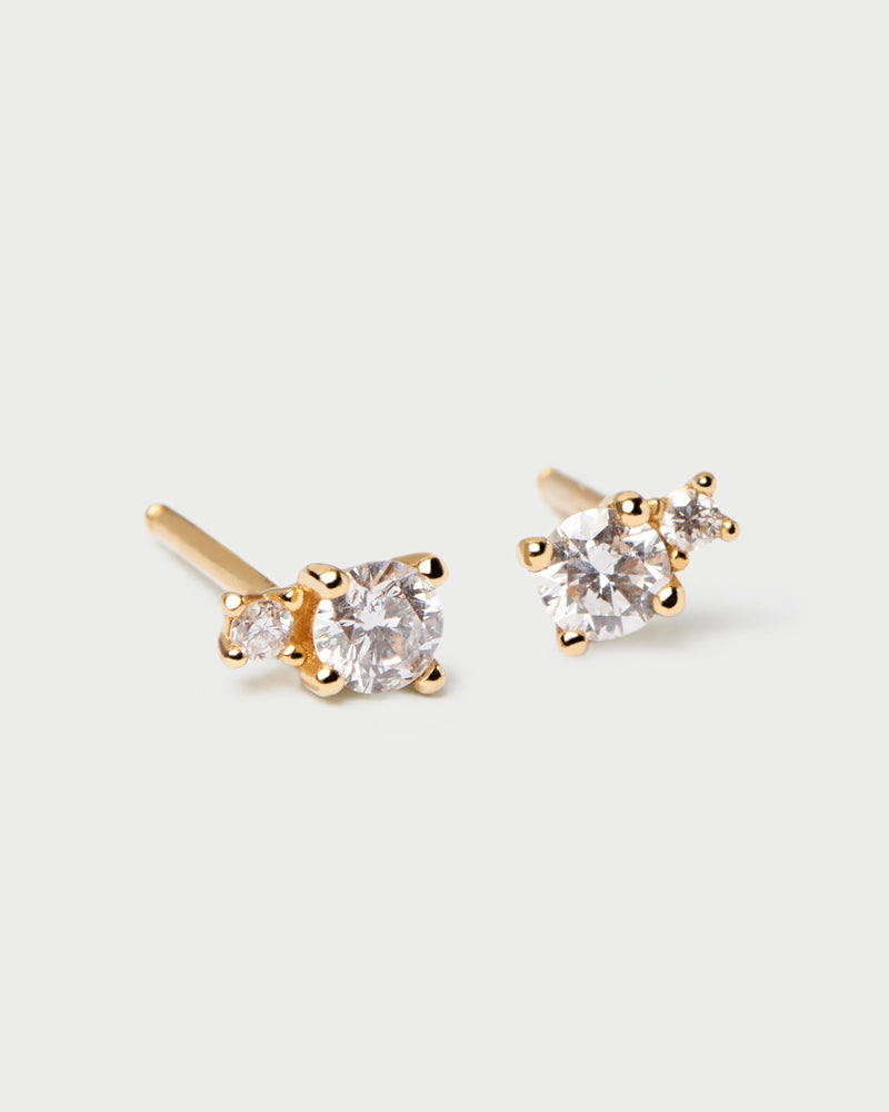 Diamonds and Gold Solitaire Duo Studs - 
  
    18K Gold
  

