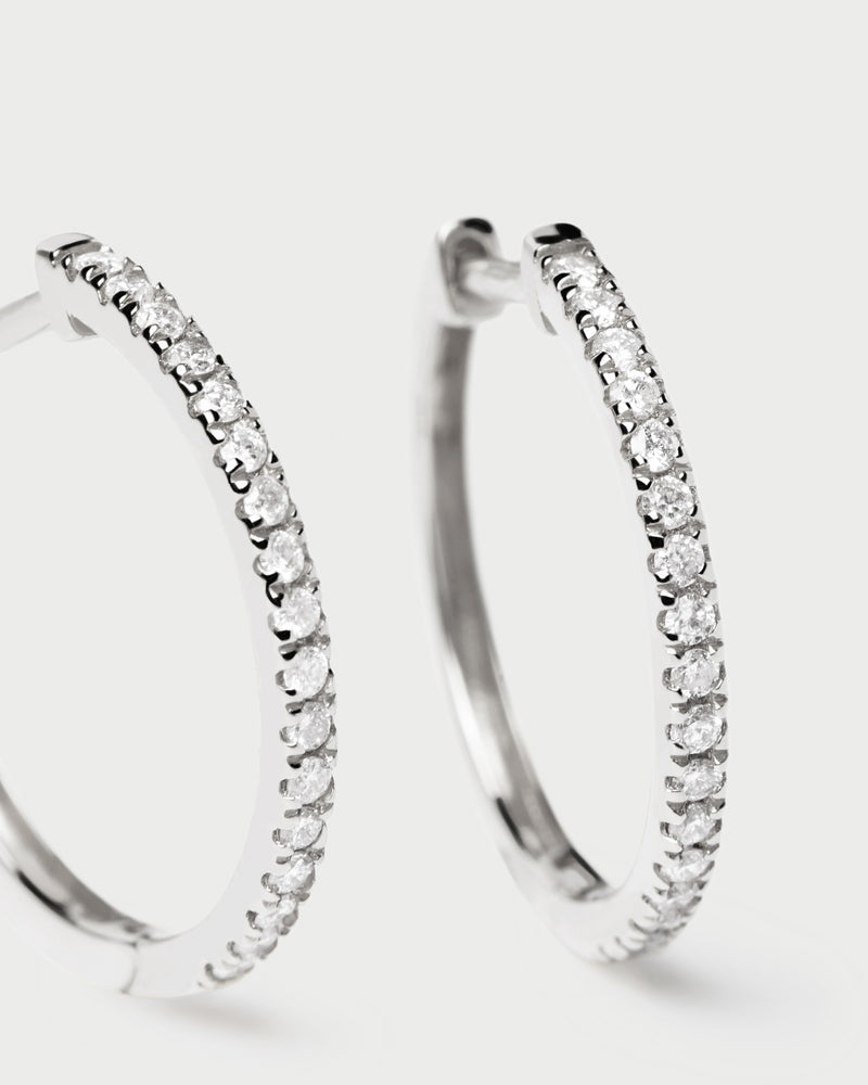 Diamonds and White Gold Eternity Medium Hoops - 
  
    18K White gold / Rhodium silver plating
  
