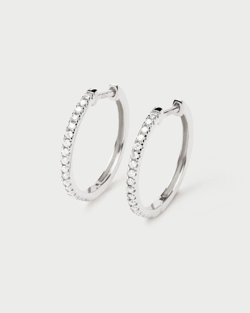 Solid white gold hoop earrings, set with lab-grown diamonds of 0.39 carats in total