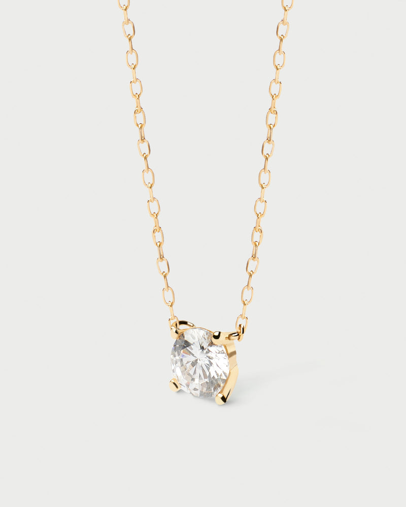 Solid yellow gold chain necklace with big round lab-grown diamond of 0.50 carats
