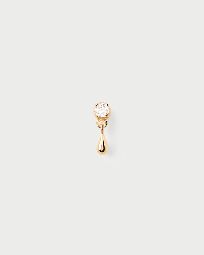 Gold-plated silver ear piercing with white zirconia and small drop pendant