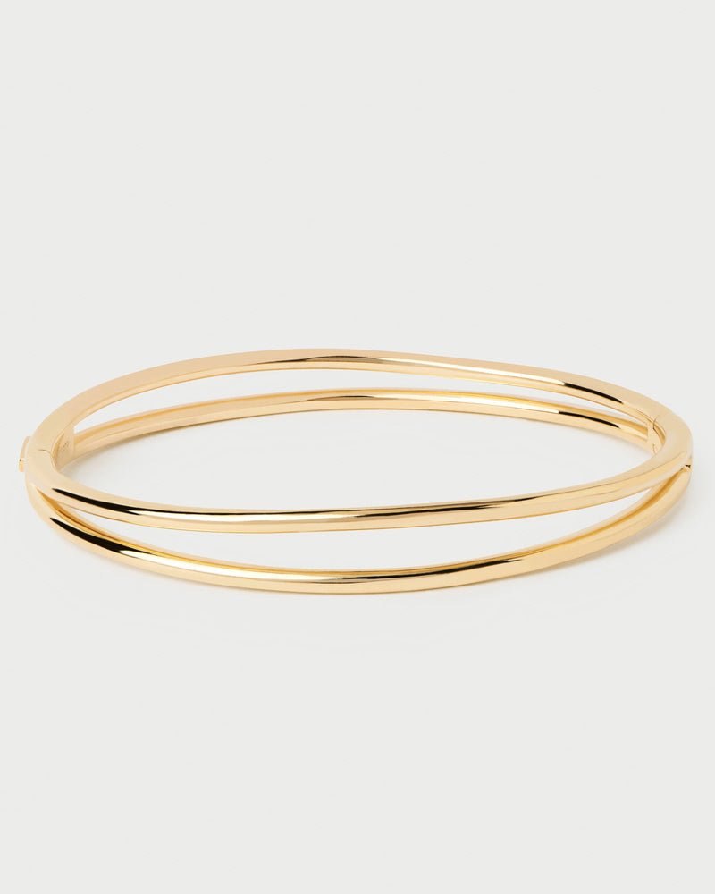 Hinged rigid bracelet with two bands in gold-plated silver