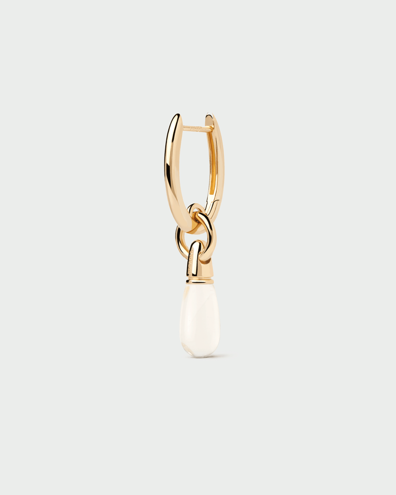 Gold-plated single hoop with a small transparent gemstone drop pendant
